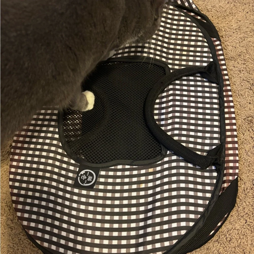 Pet Carrier with brown and White Plaid Design